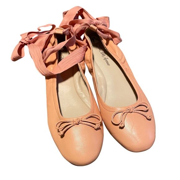 Saks Fifth Avenue Shoes - Saks Fifth Avenue SZ 7.5 Ribbon Wrap Up Ballet Flats Salmon Pink Balletcore Girl